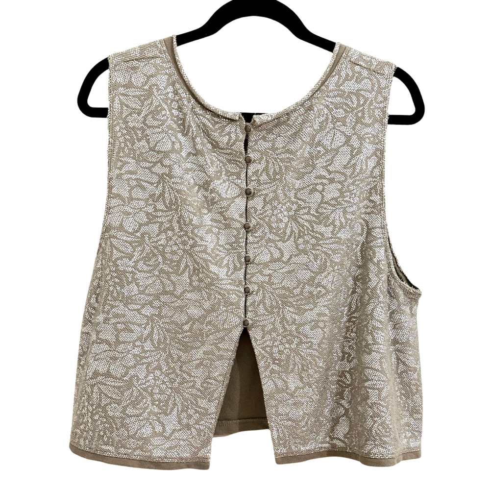 Free People Metallic Floral Cotton Cropped Tank Top Metal Back Buttons Large - Picture 5 of 11